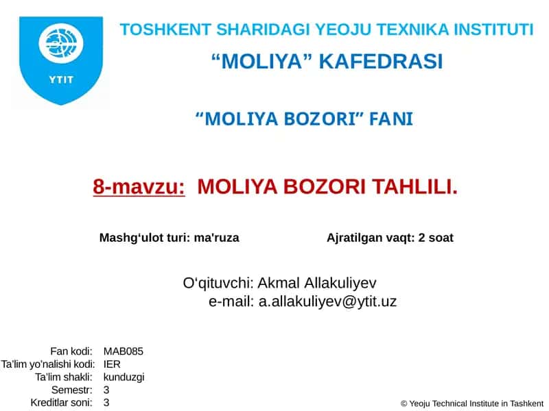 MOLIYA BOZORI TAHLILI