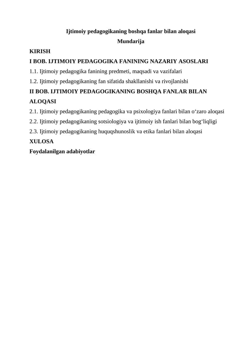 Ijtimoiy Pedagogikaning Boshqa Fanlar Bilan Aloqasi