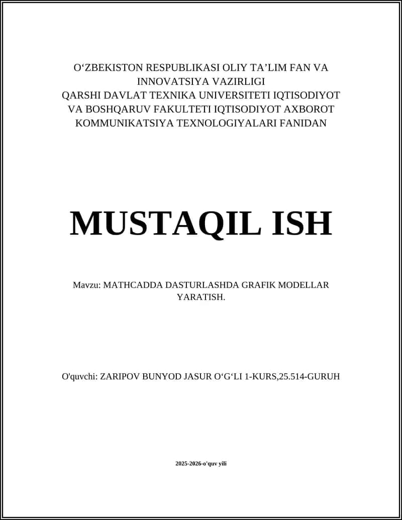 Mathcadda Dasturlashda Grafik Modellar Yaratish