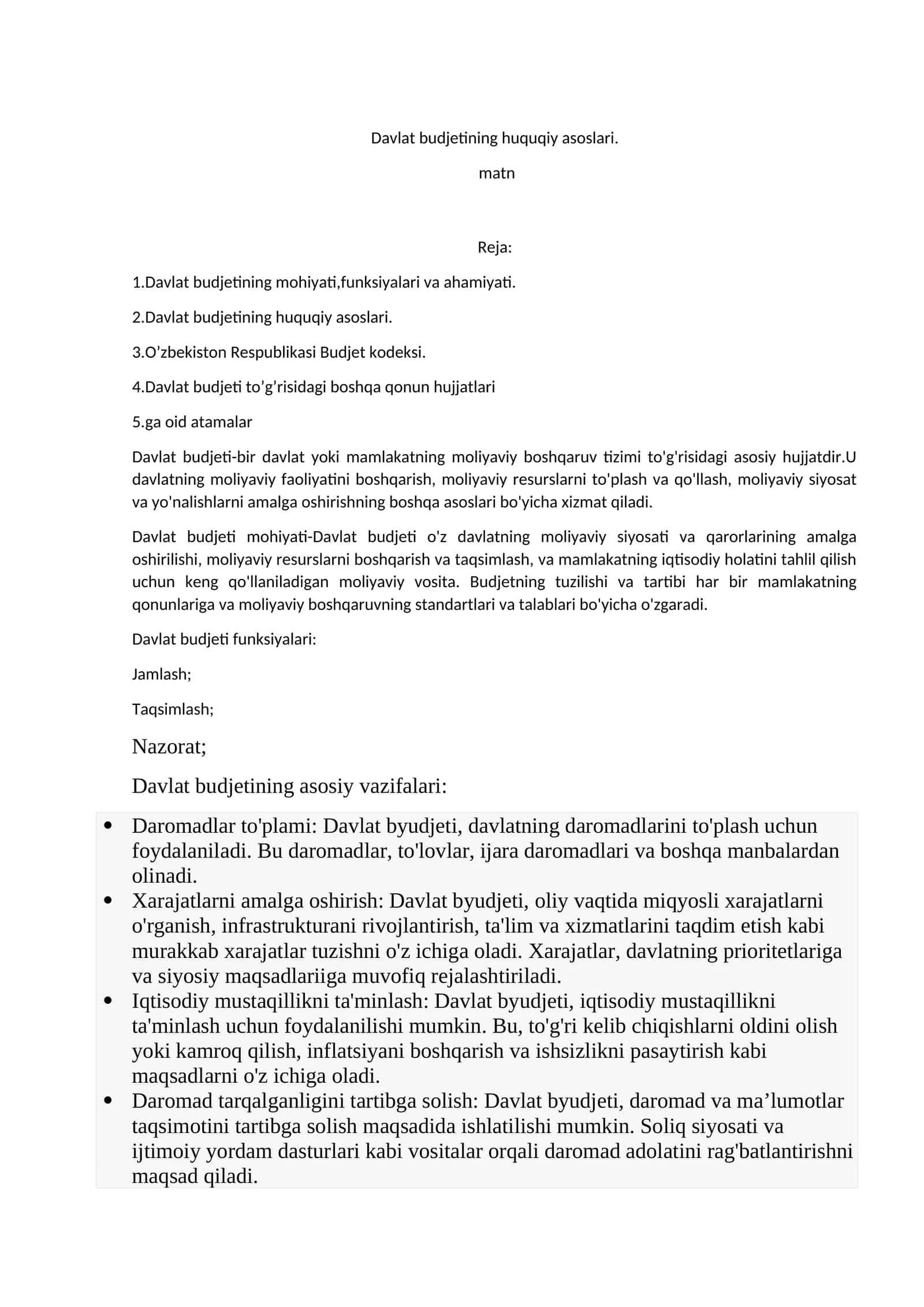 Davlat budjetining huquqiy asoslari