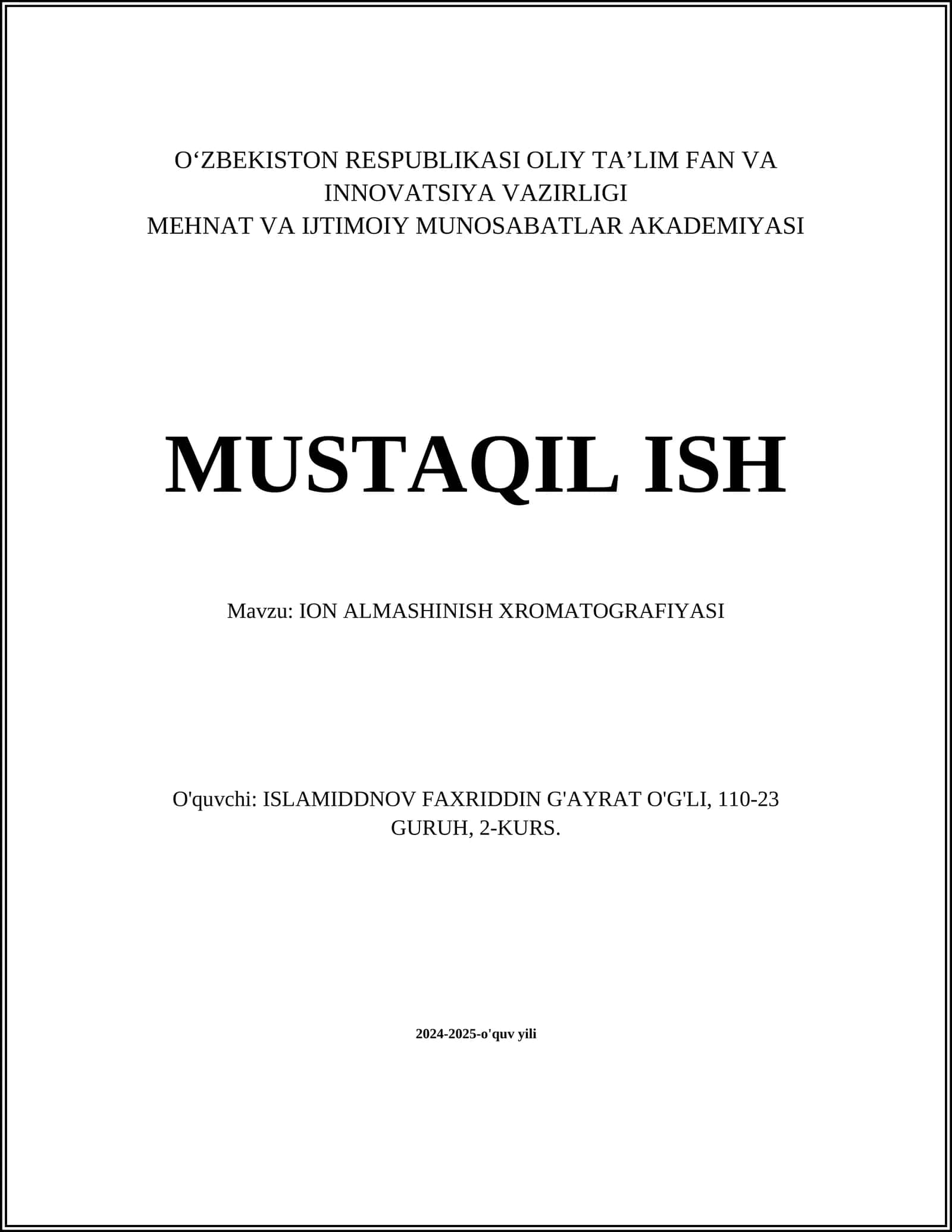 ION ALMASHINISH XROMATOGRAFIYASI