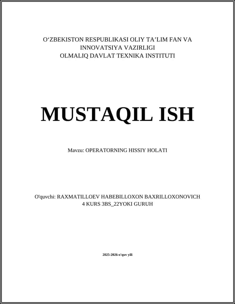 OPERATORNING HISSIY HOLATI