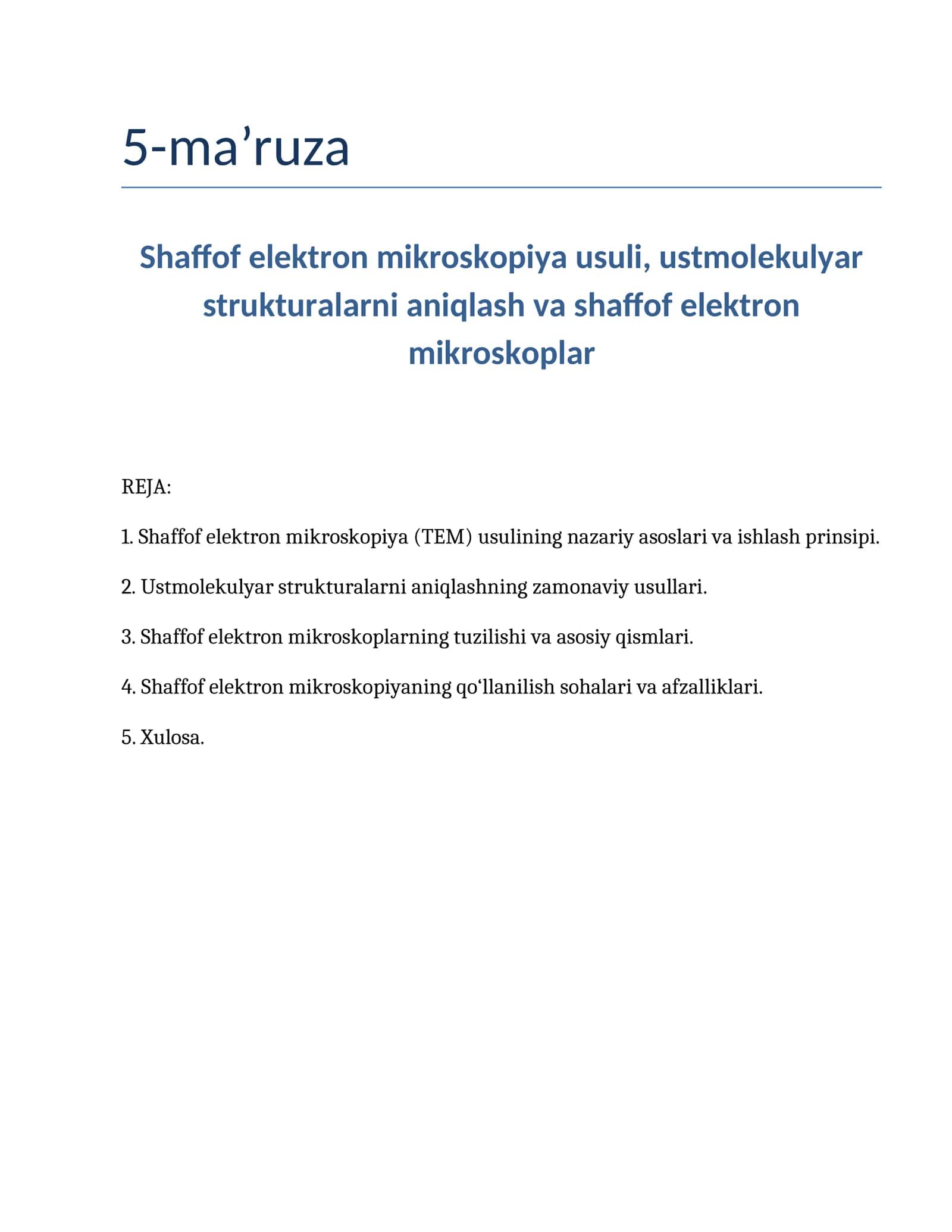 Shaffof elektron mikroskopiya usuli