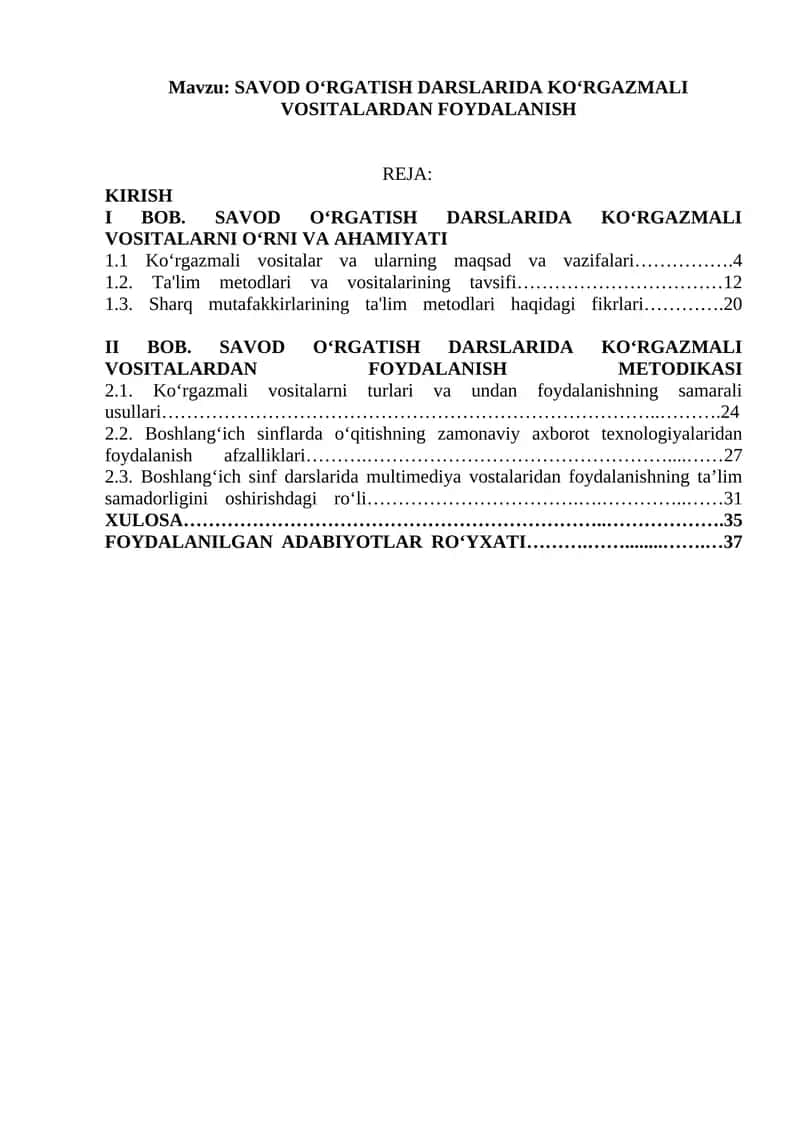 SAVOD O‘RGATISH DARSLARIDA KO‘RGAZMALI VOSITALARDAN FOYDALANISH
