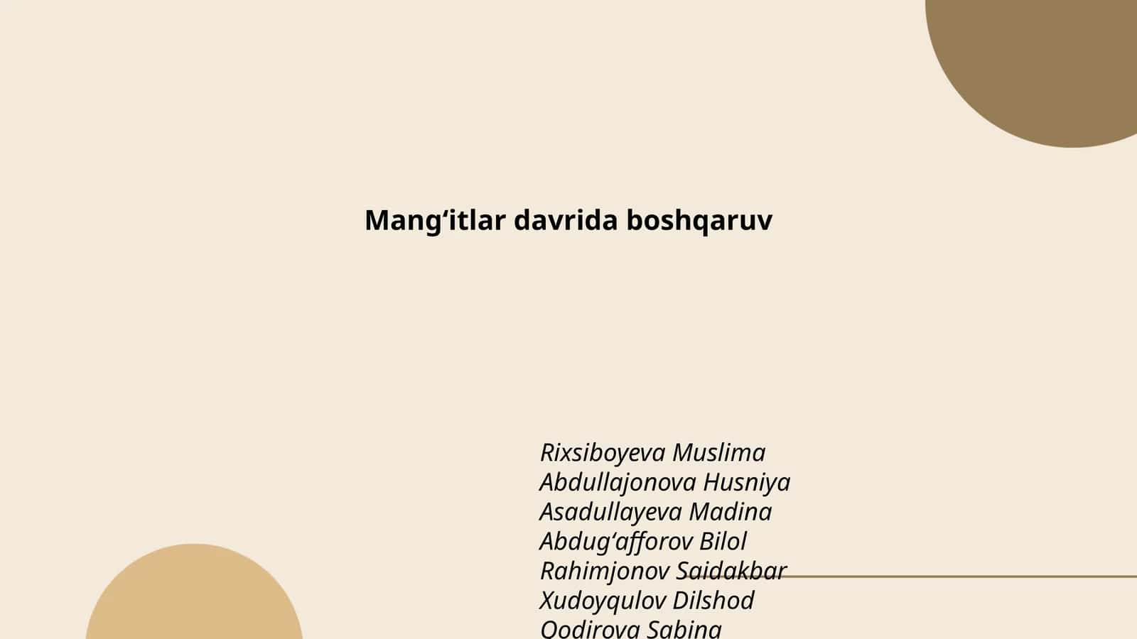 Mangʻitlar davrida boshqaruv