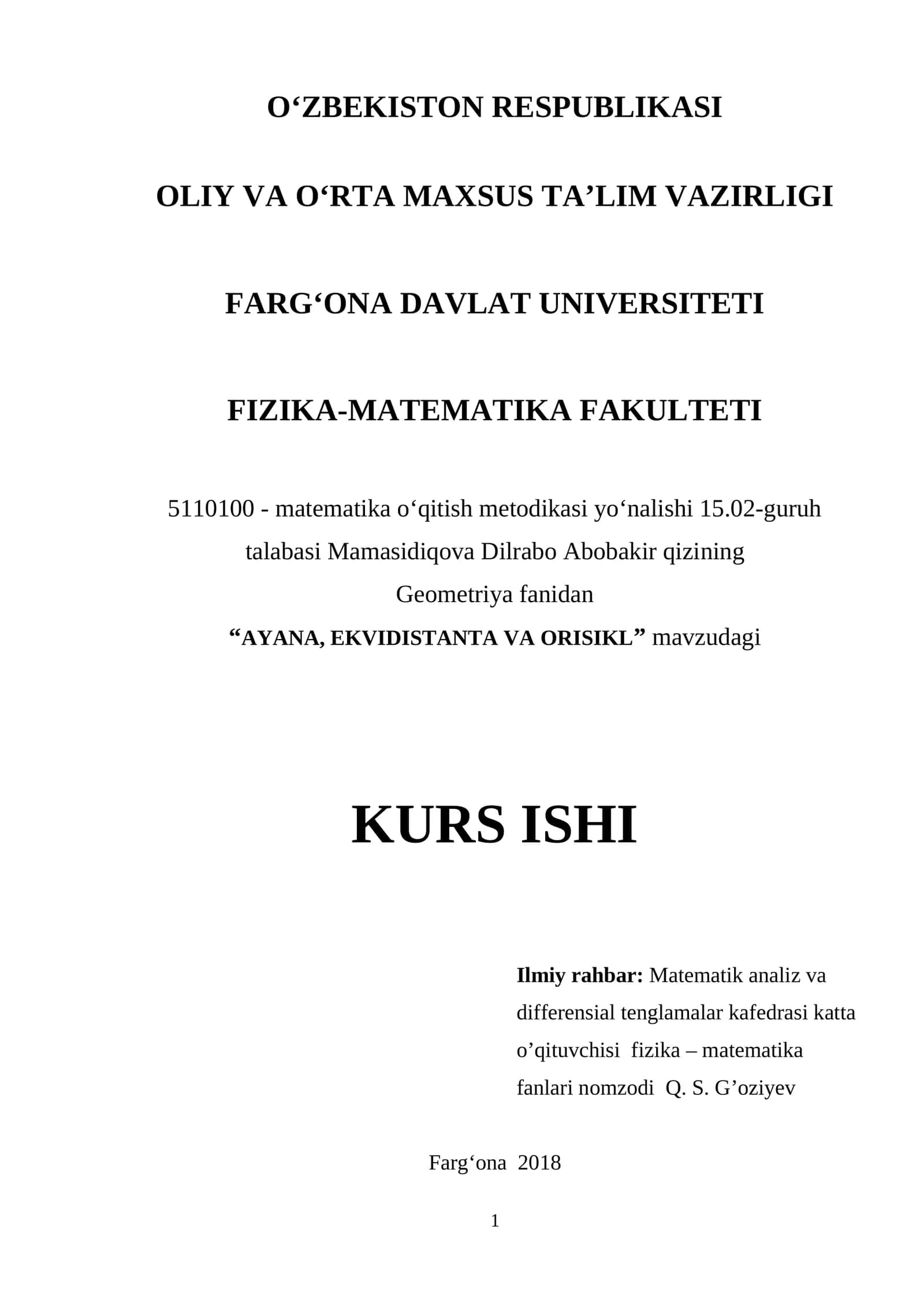 AYANA, EKVIDISTANTA VA ORISIKL