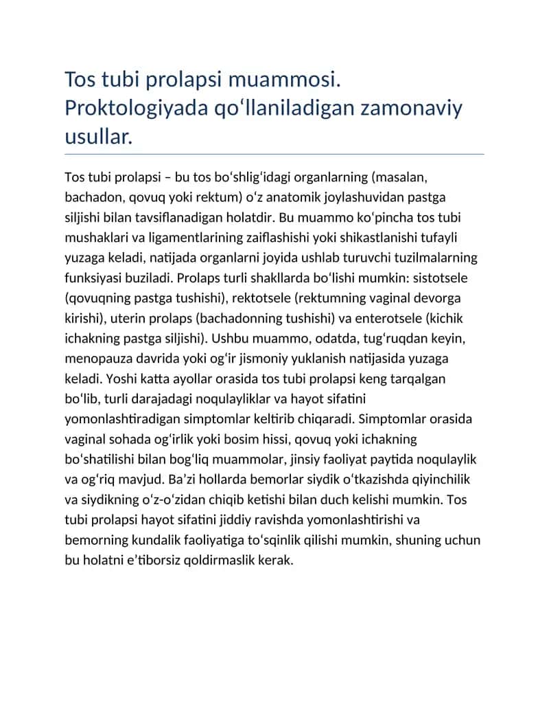 Tos tubi prolapsi muammosi