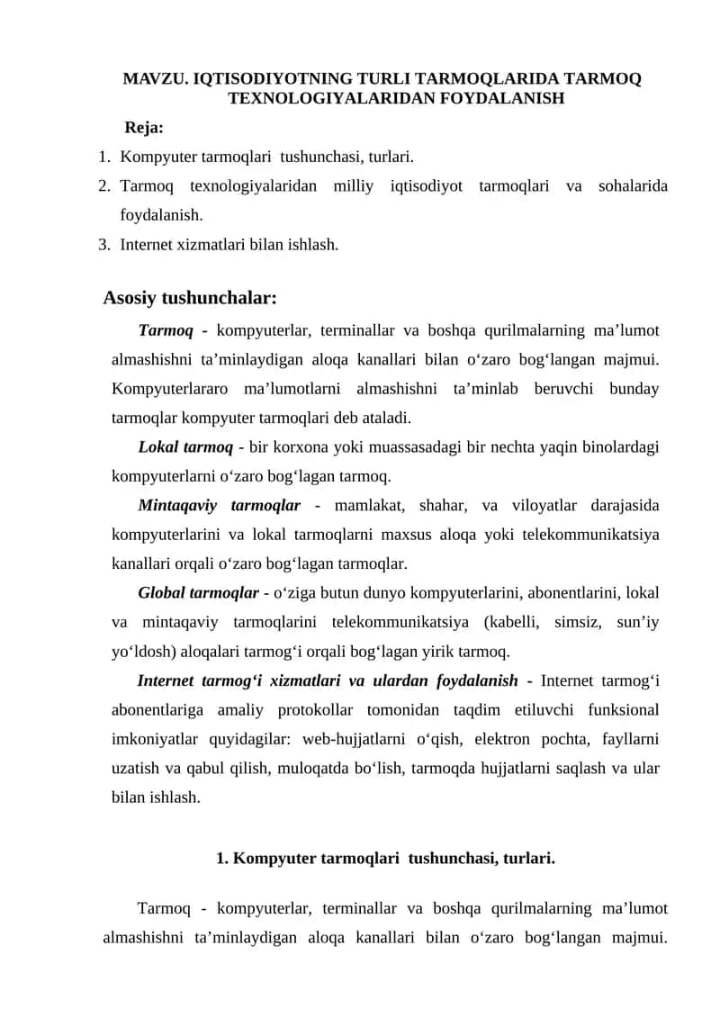 Tarmoq Texnologiyalari