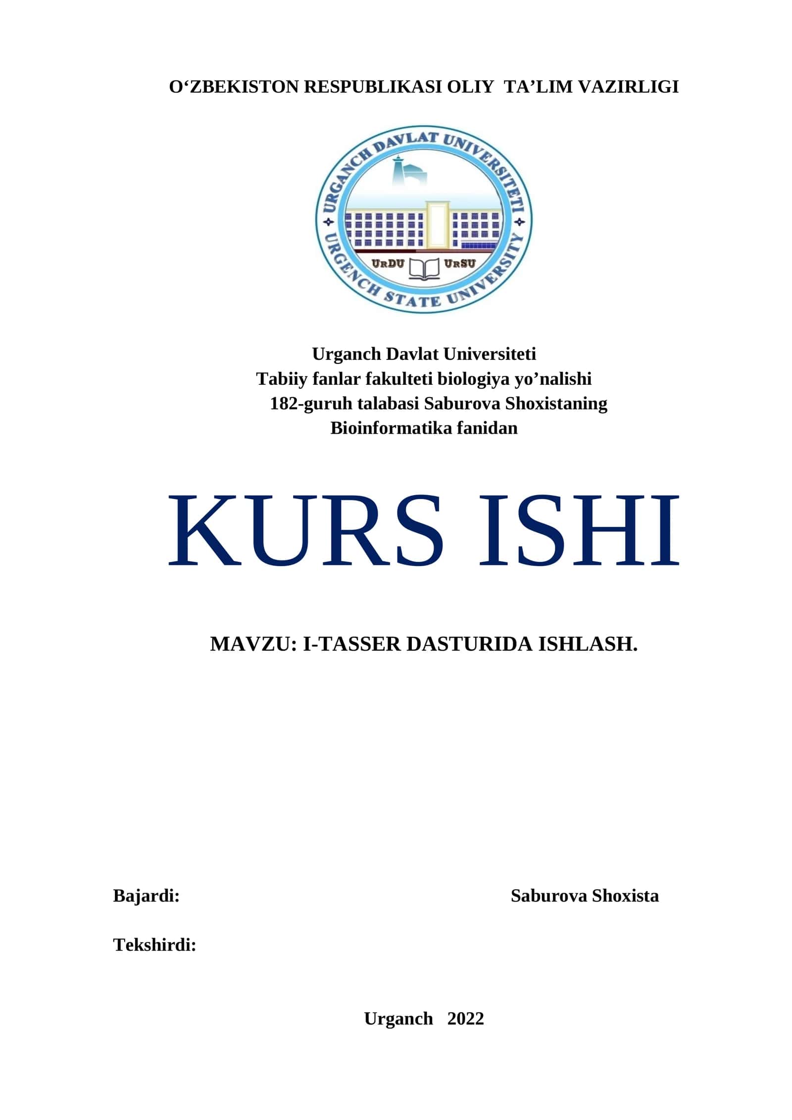 I-TASSER DASTURIDA ISHLASH