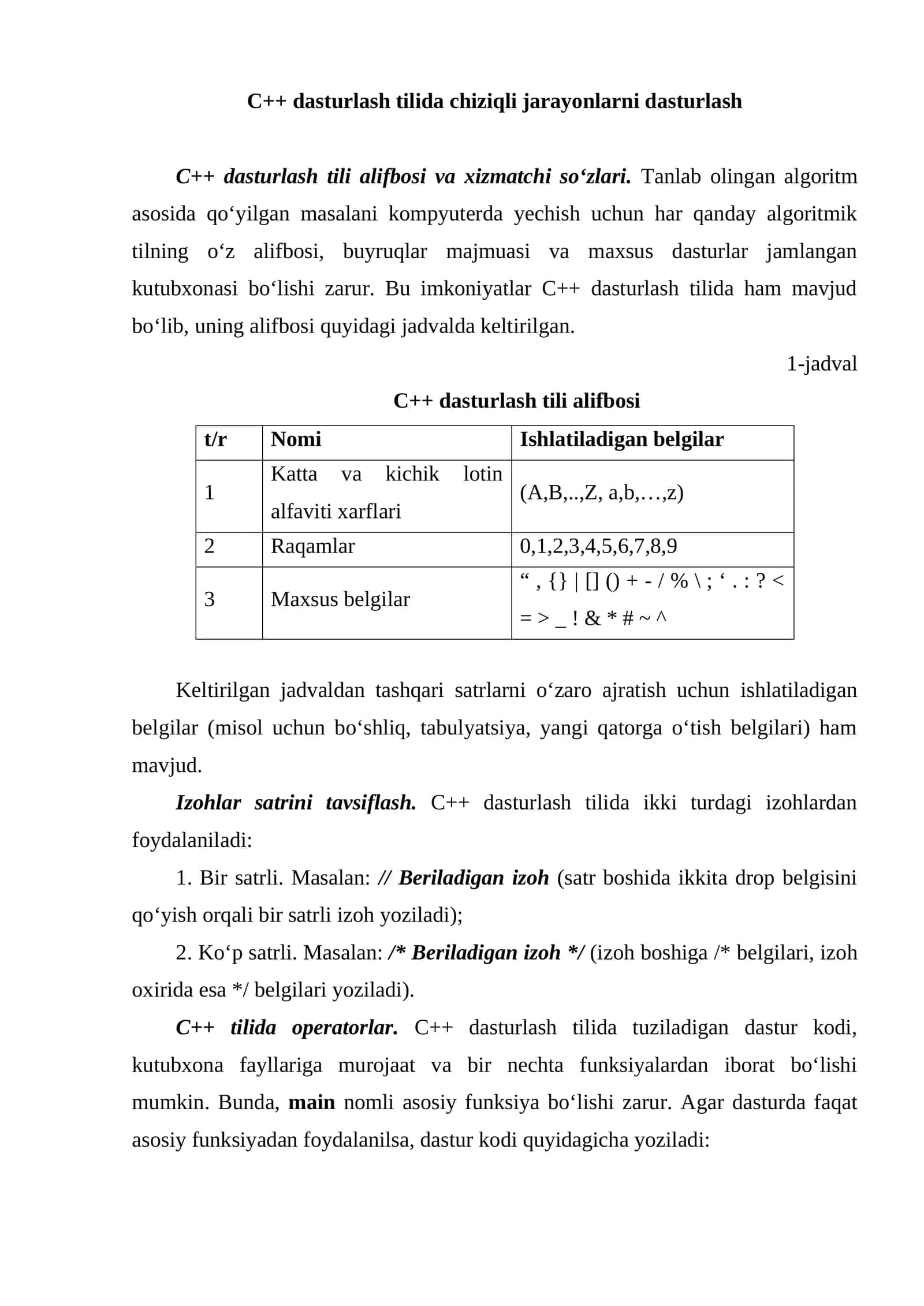 C++ dasturlash tilida chiziqli jarayonlarni dasturlash