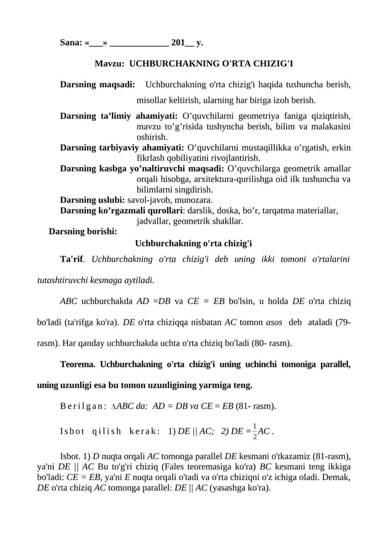 8-sinf 2-chorak geometriya konspektlar
