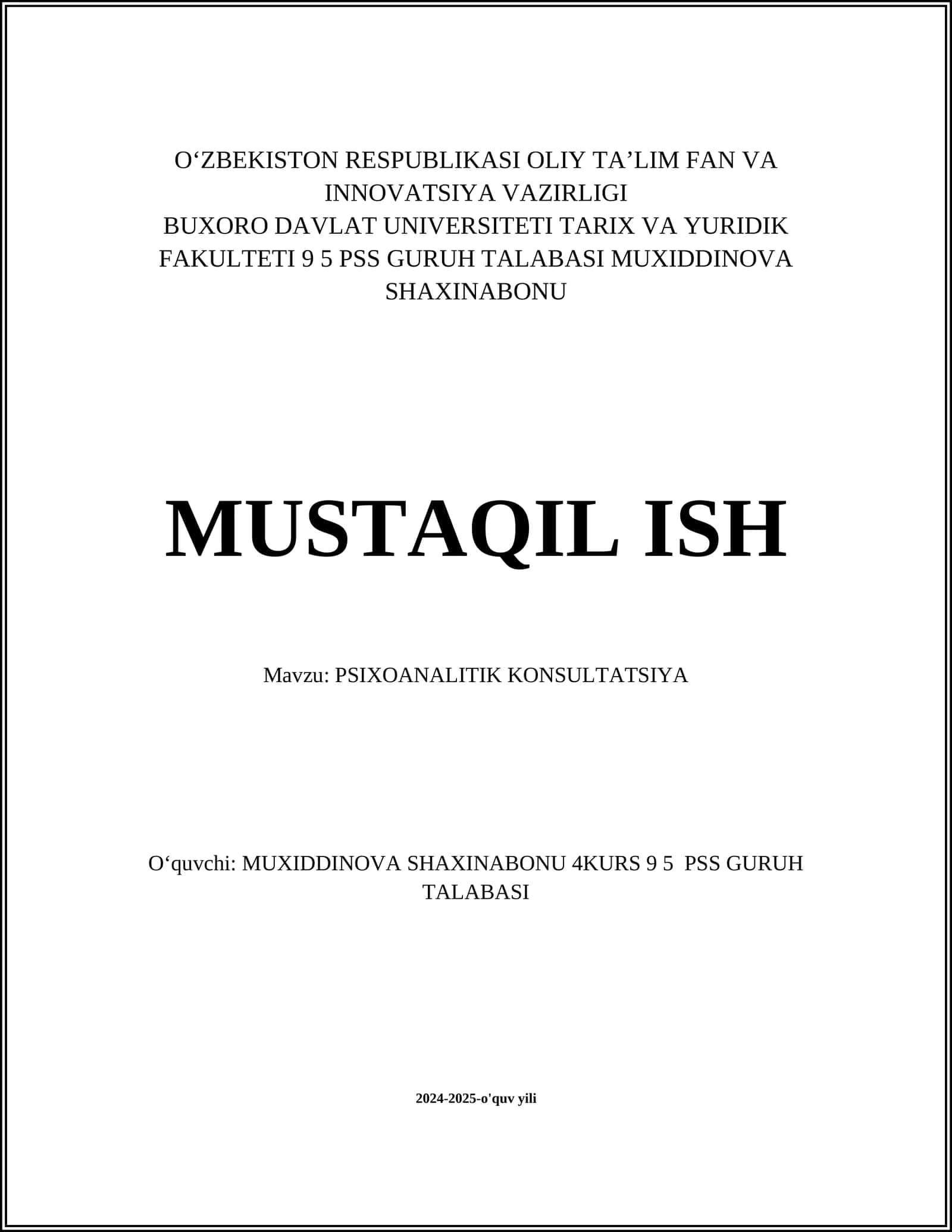 PSIXOANALITIK KONSULTATSIYA