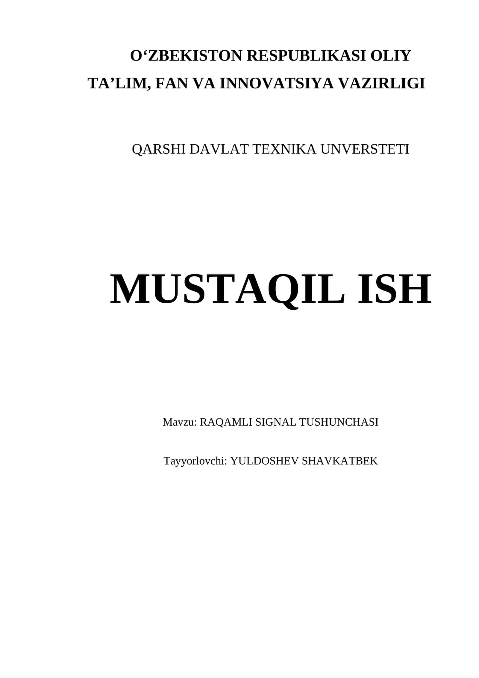 RAQAMLI SIGNAL TUSHUNCHASI