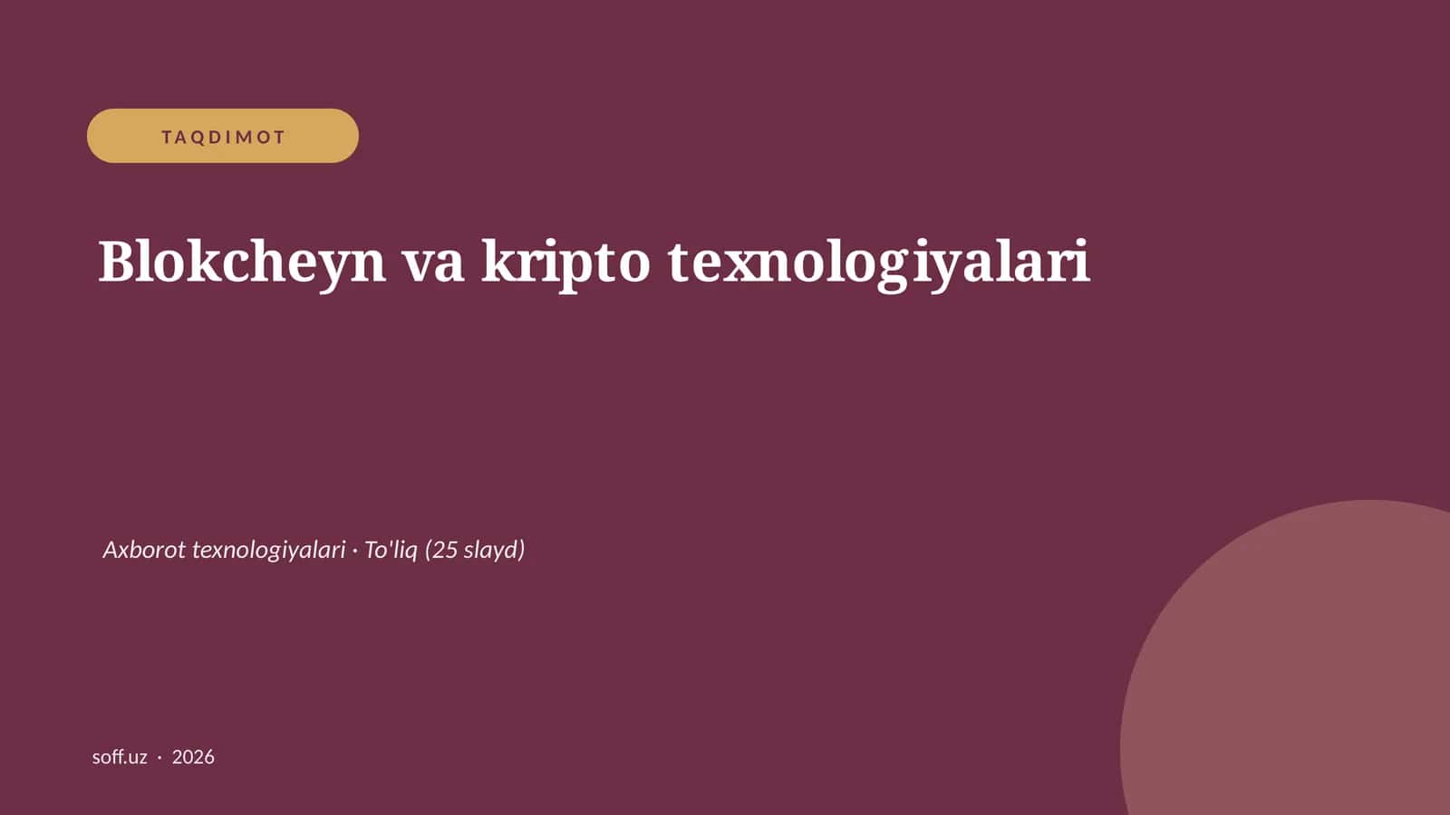 Blokcheyn va kripto texnologiyalari