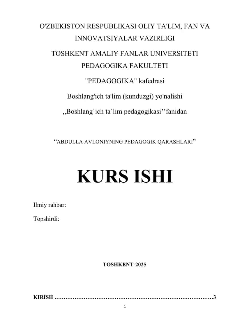 Abdulla Avloniynining Pedagogik Qarashlari