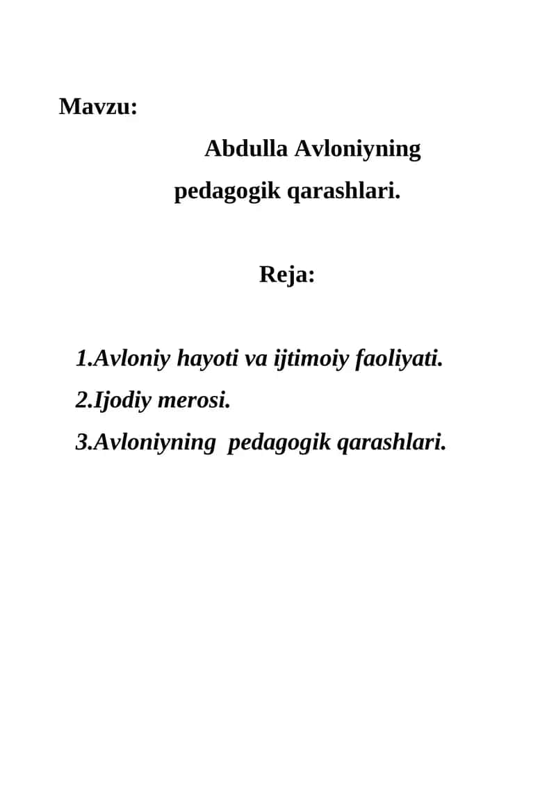 Abdulla Avloniyning pedagogik qarashlari