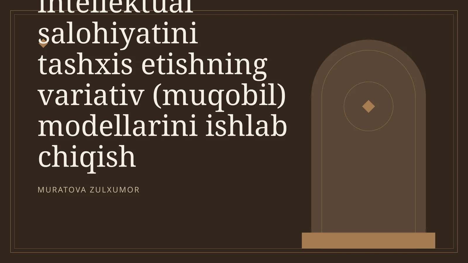 [Kichik maktab yoshidagi o’quvchilarning bilish faolligi va intellektual salohiyatini tashxis etishning variativ (muqobil) modellarini ishlab chiqish]