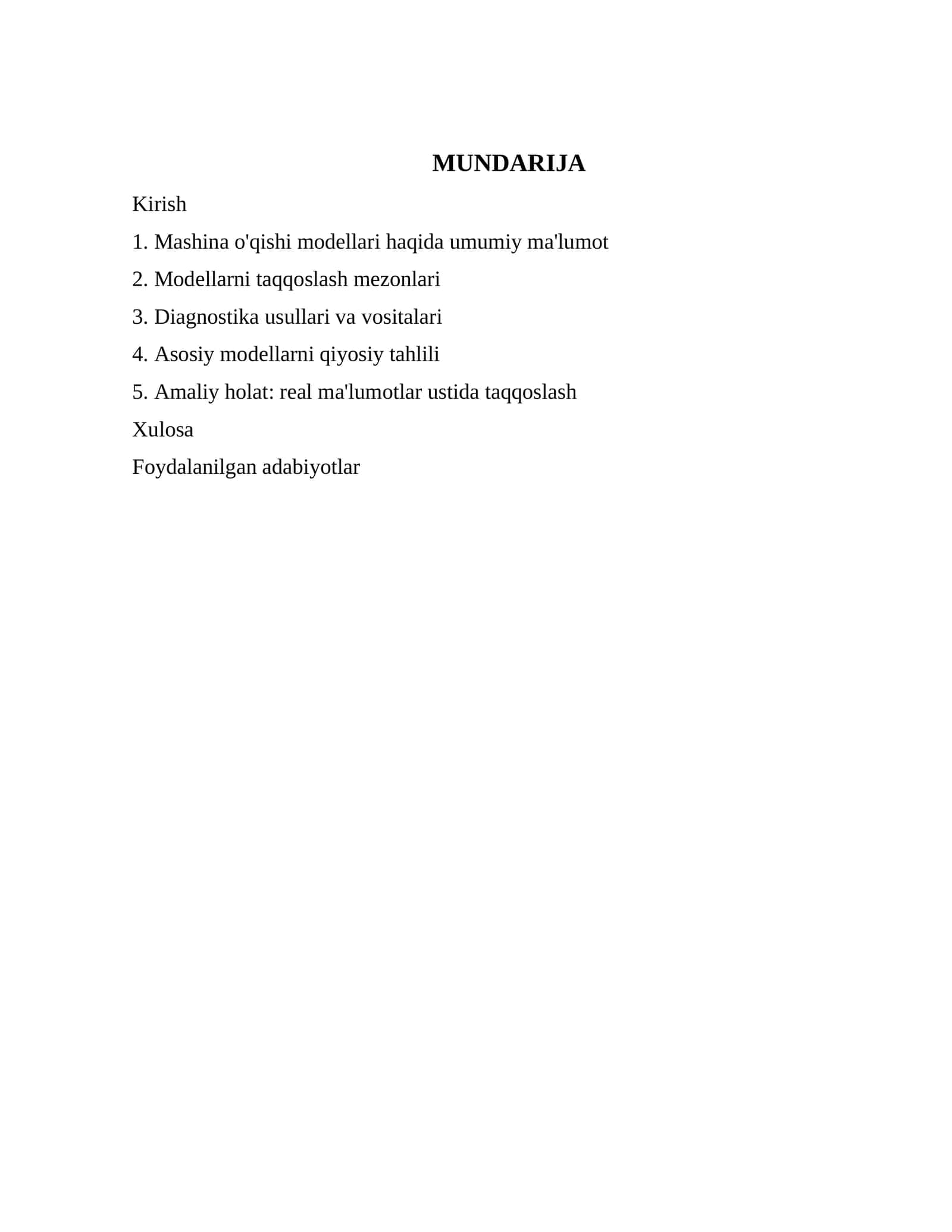 Mashina o'qishi modellari va algoritmlar