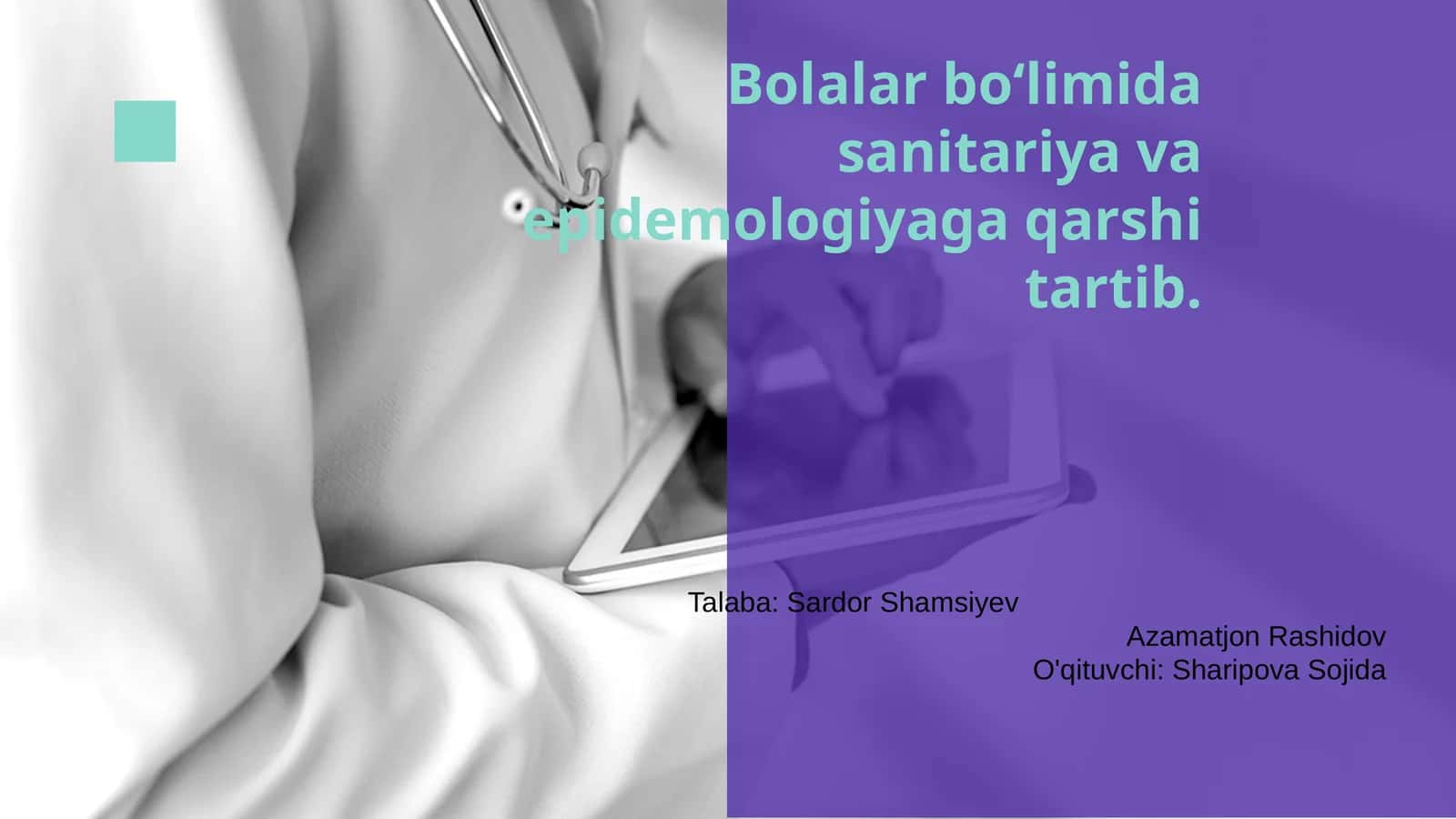 Bolalar boʻlimida sanitariya va epidemologiyaga qarshi tartib