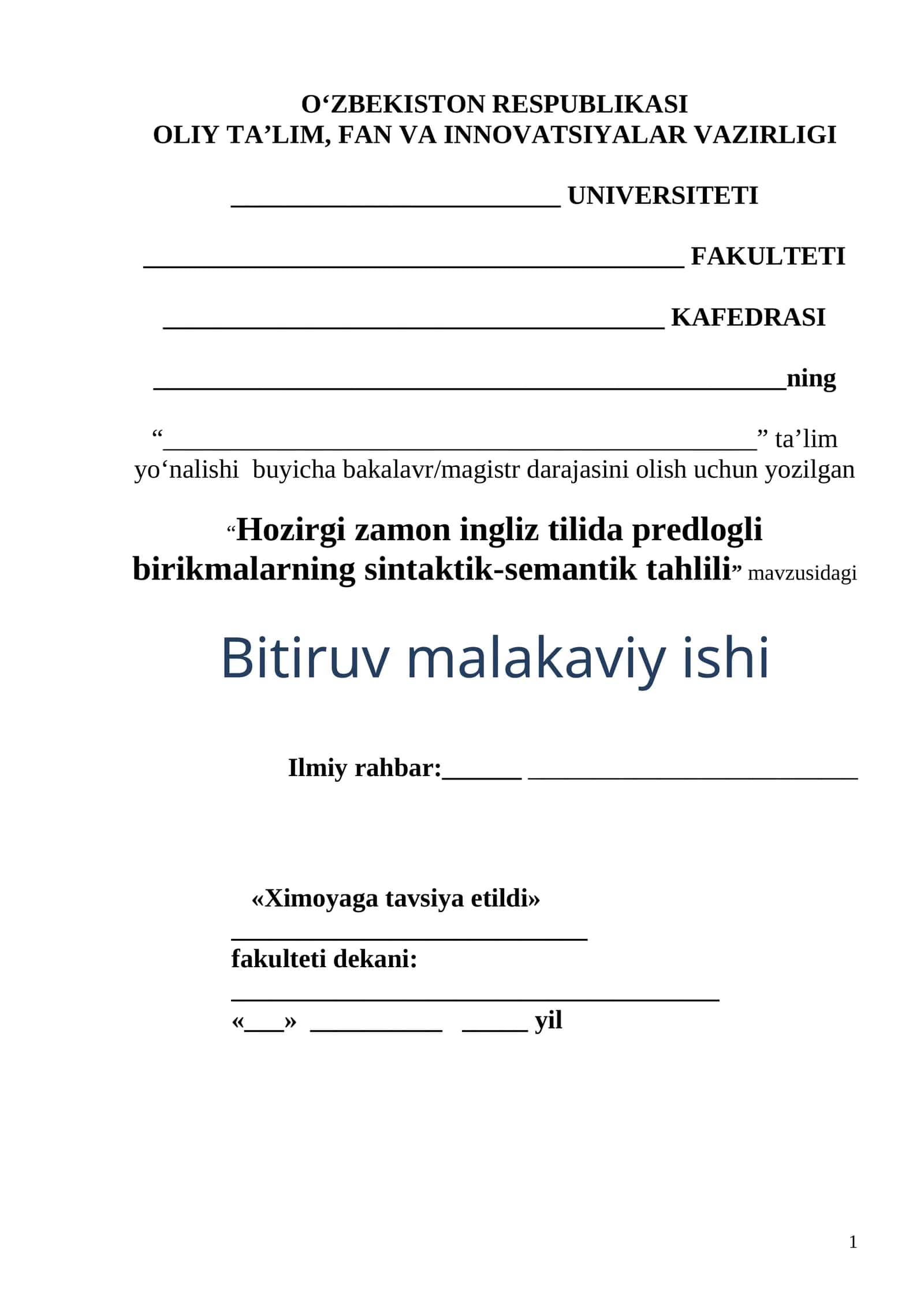 Hozirgi zamon ingliz tilida predlogli birikmalarning sintaktik-semantik tahlili