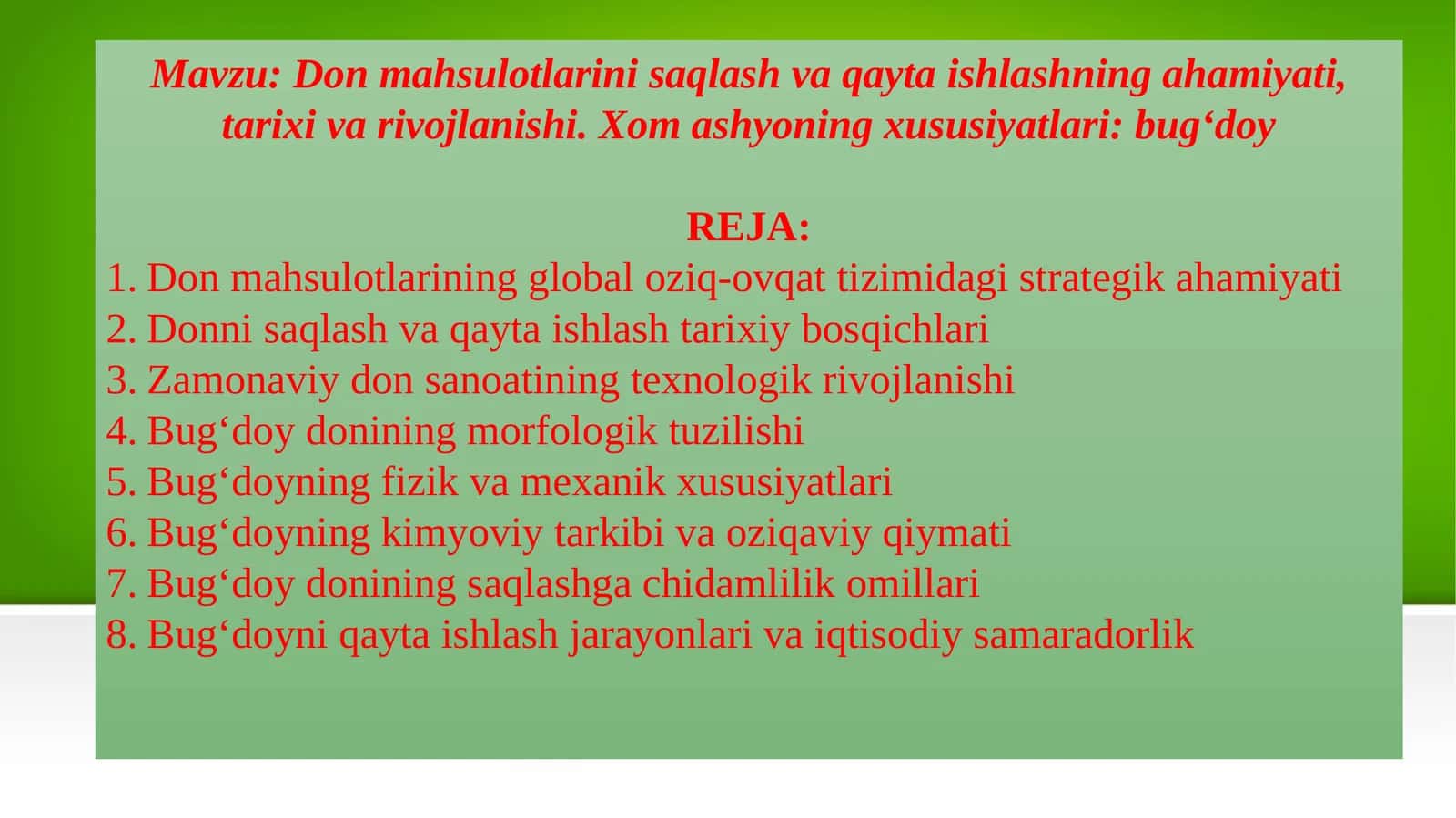 Don mahsulotlari saqlash va qayta ishlashning ahamiyati, tarixi va rivojlanishi