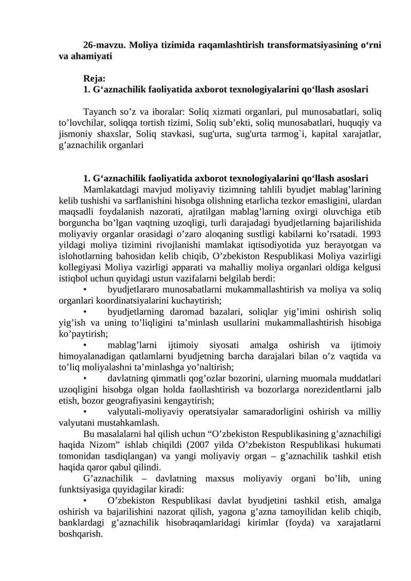 Moliya tizimida raqamlashtirish transformatsiyasi