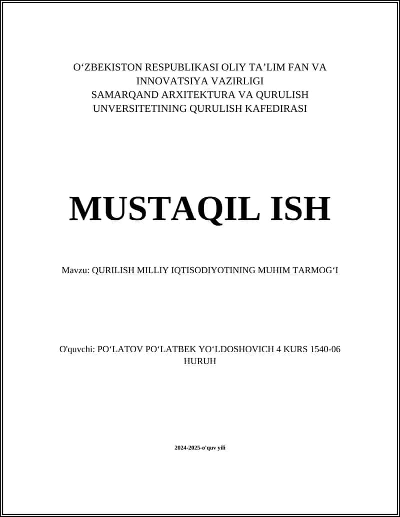 Qurilish Milliy Iqtisodiyoti