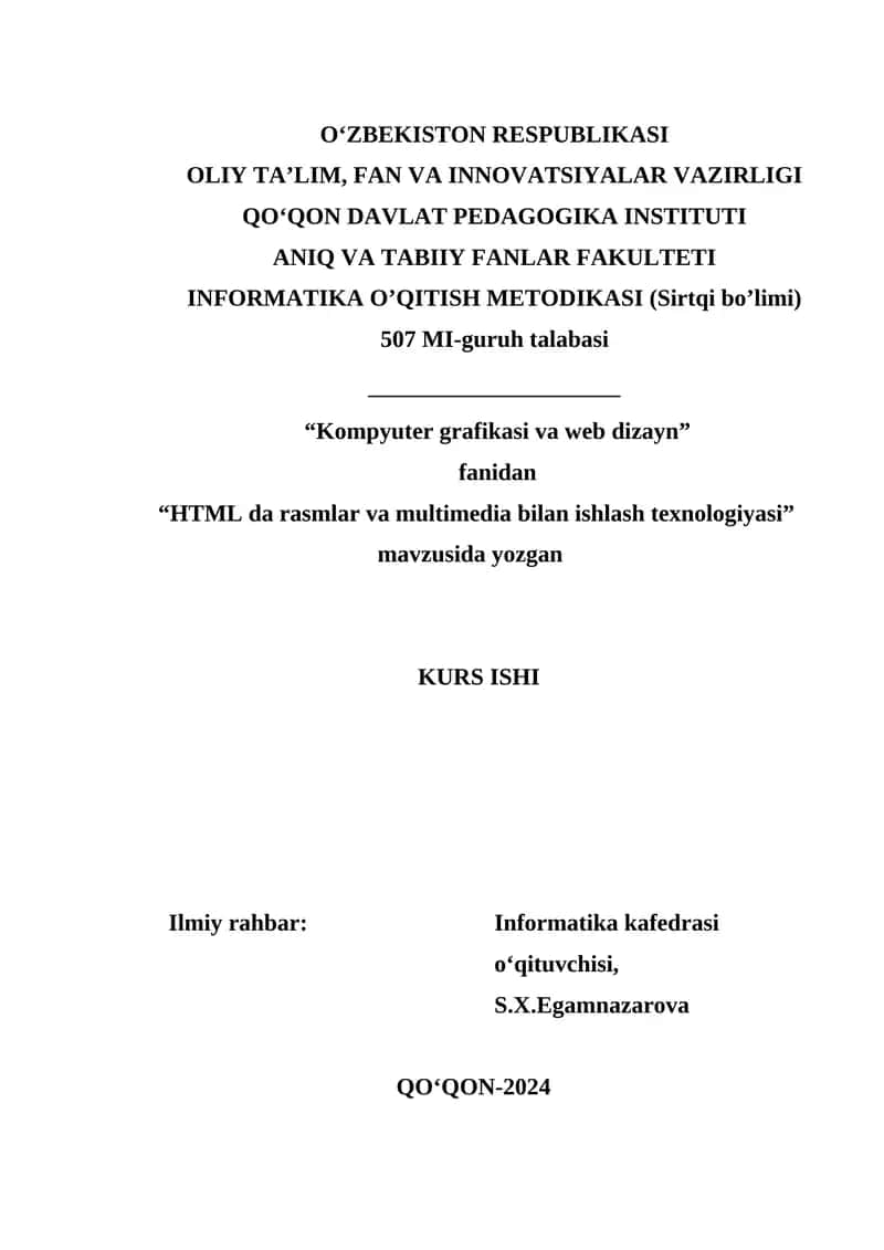 HTML da rasmlar va multimedia bilan ishlash texnologiyasi