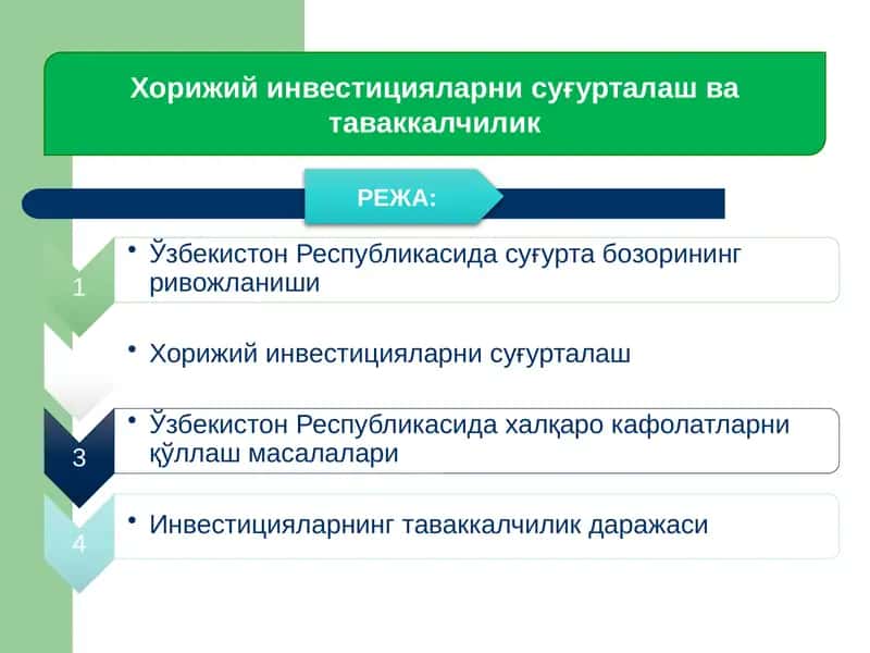 Хорижий инвестицияларни суғурталаш ва таваккалчилик