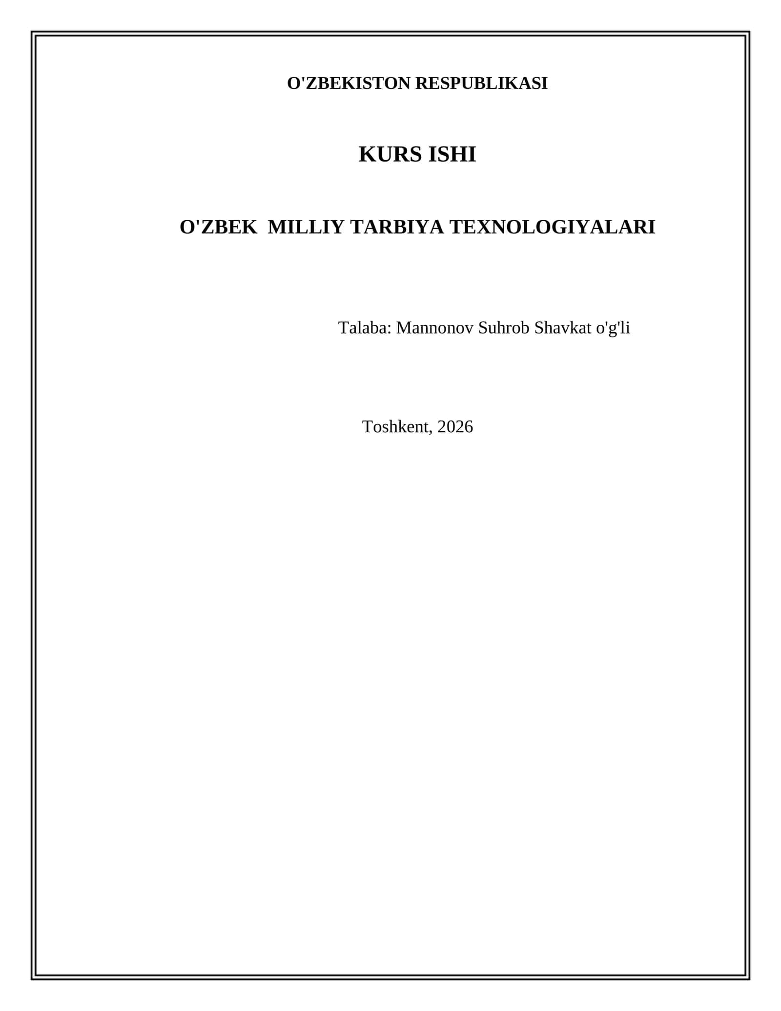 O'zbek milliy tarbiya texnologiyalari