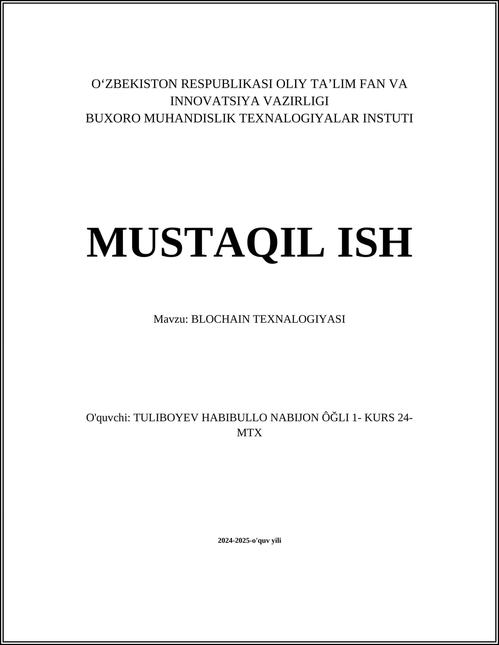 Blockchain Texnologiyasi