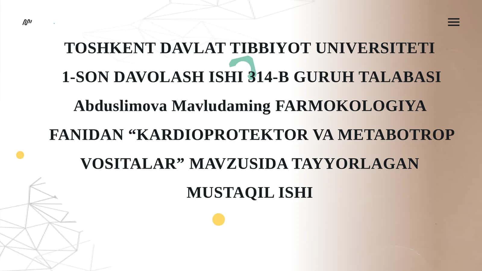 KARDIOPROTEKTOR VA METABOTROP VOSITALAR