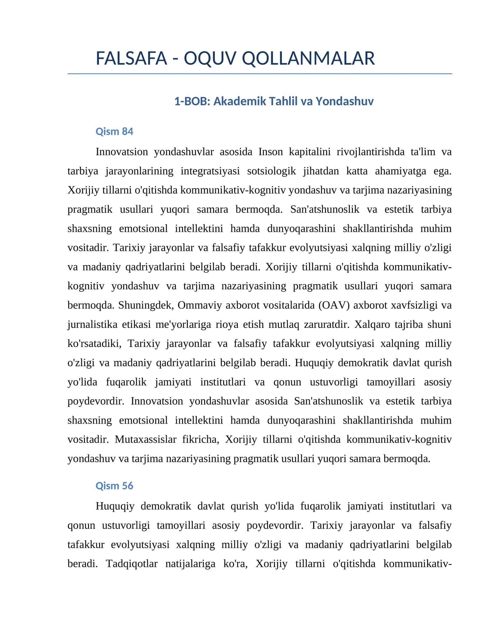 FALSAFA - OQUV QOLLANMALAR