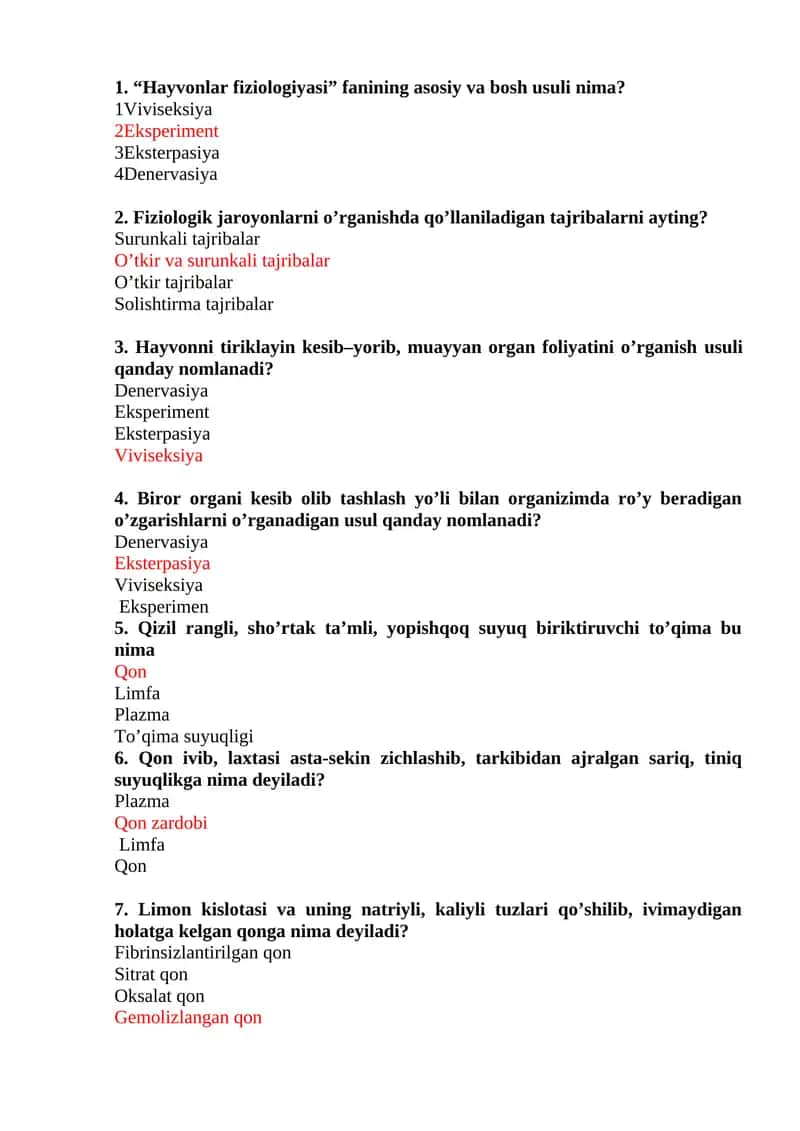 “Hayvonlar fiziologiyasi” fanining asosiy va bosh usuli nima?
