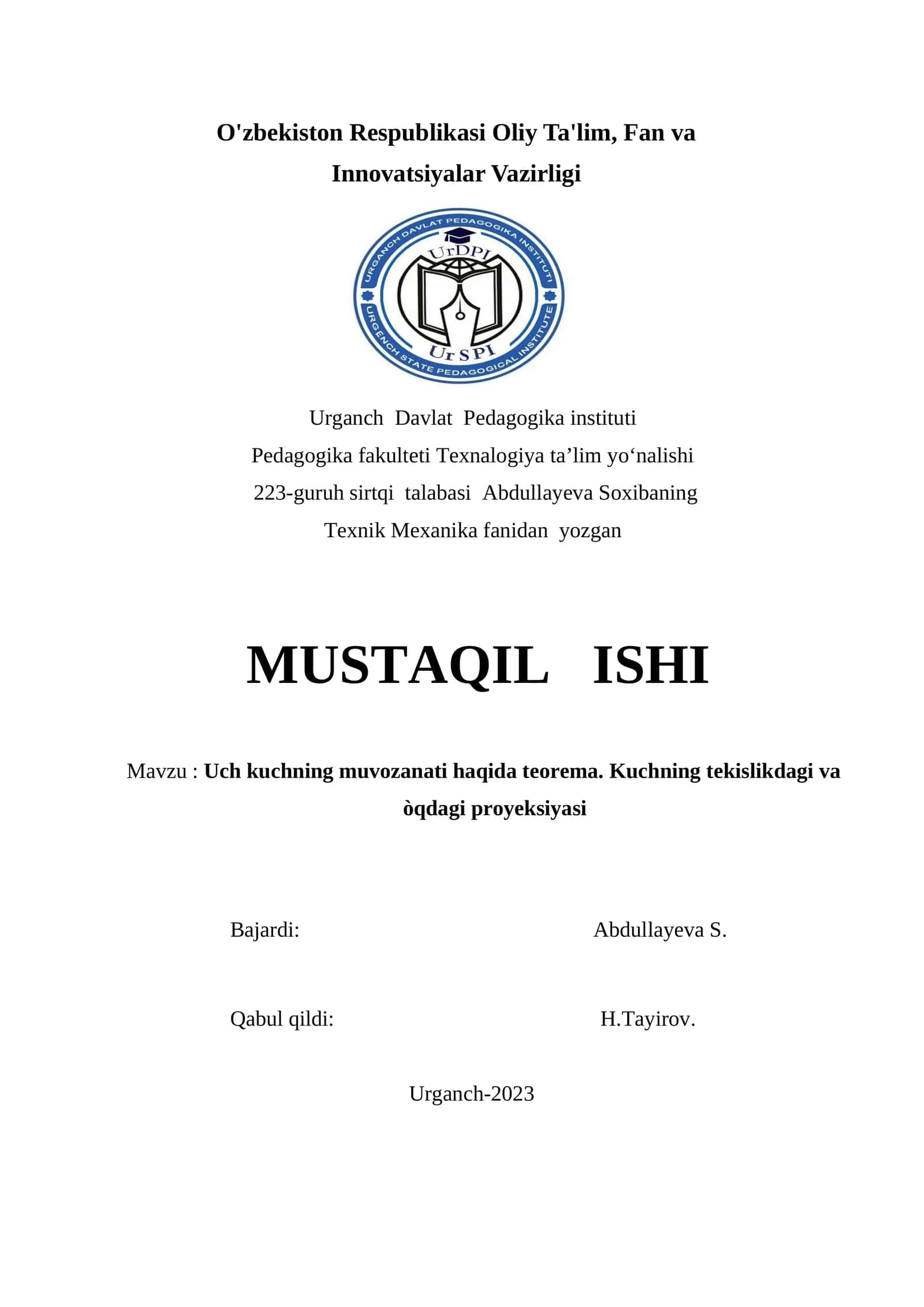 Uch kuchning muvozanati haqida teorema
