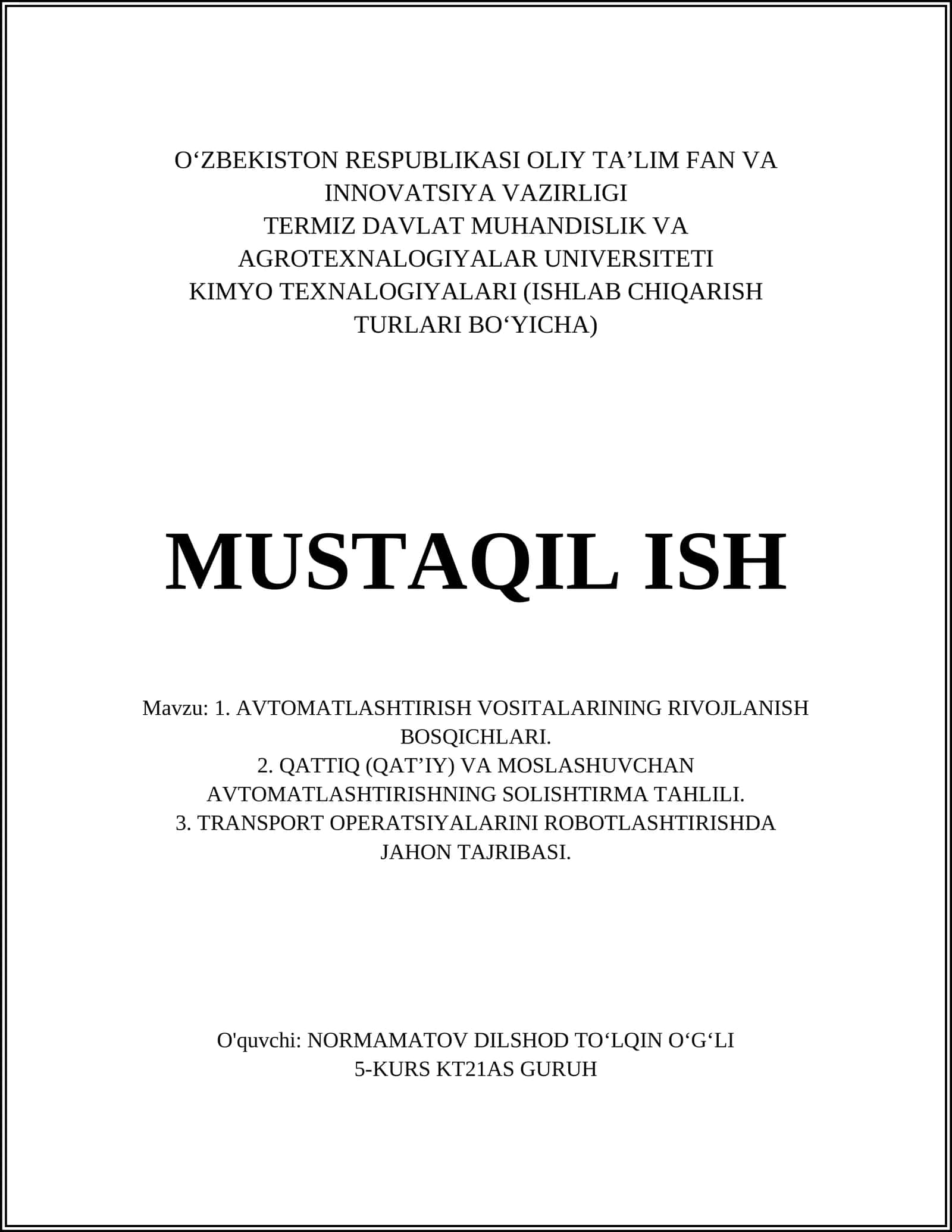 AVTOMATLASHTIRISH VOSITALARINING RIVOJLANISH BOSQICHLARI