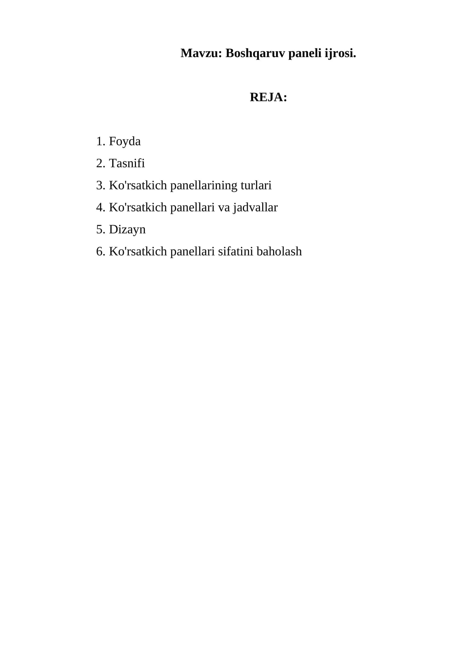 Boshqaruv paneli ijrosi