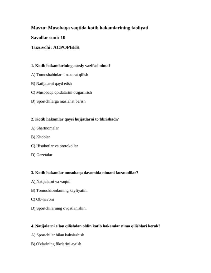 Kotib hakamlarining faoliyati
