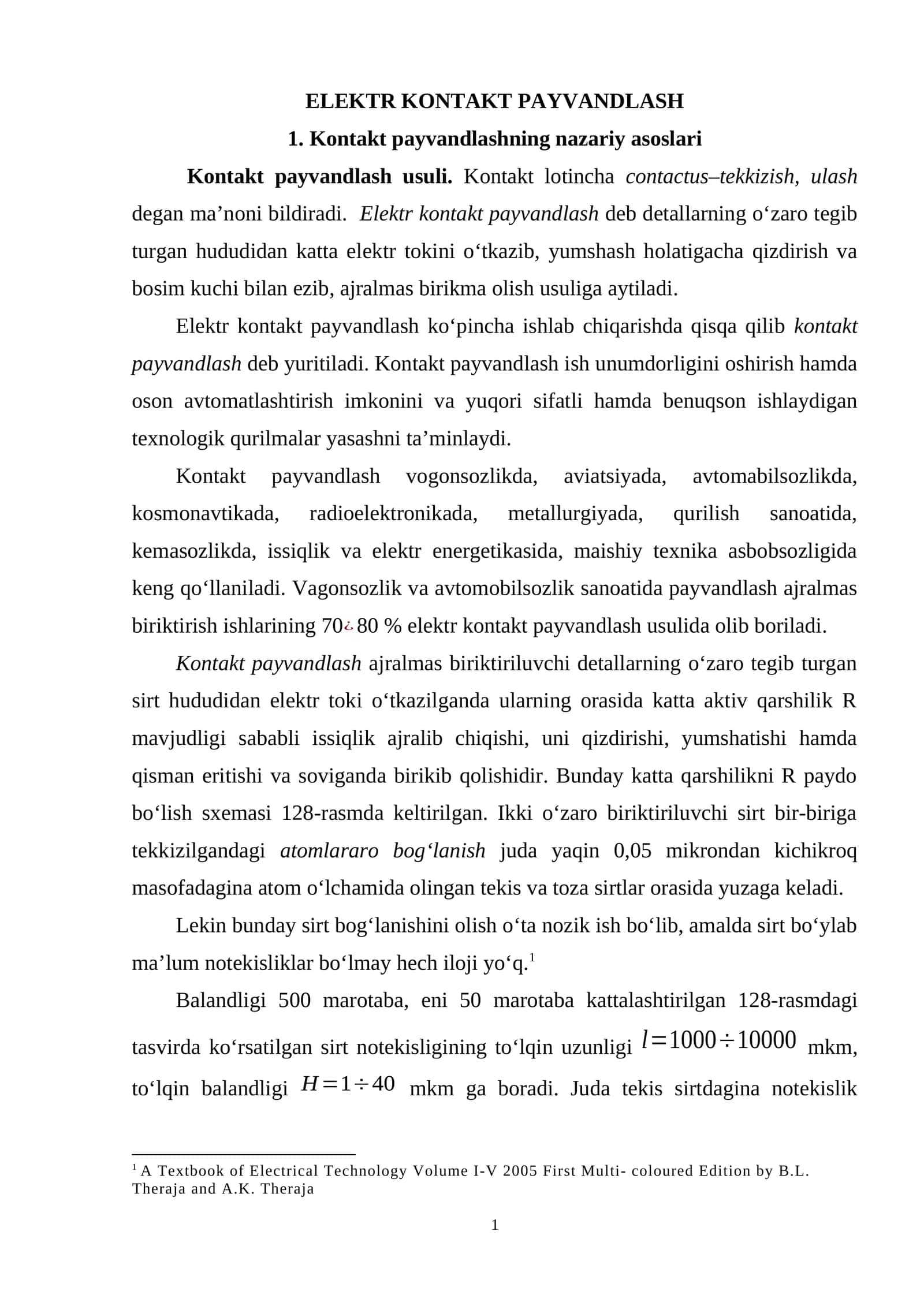 ELEKTR KONTAKT PAYVANDLASH