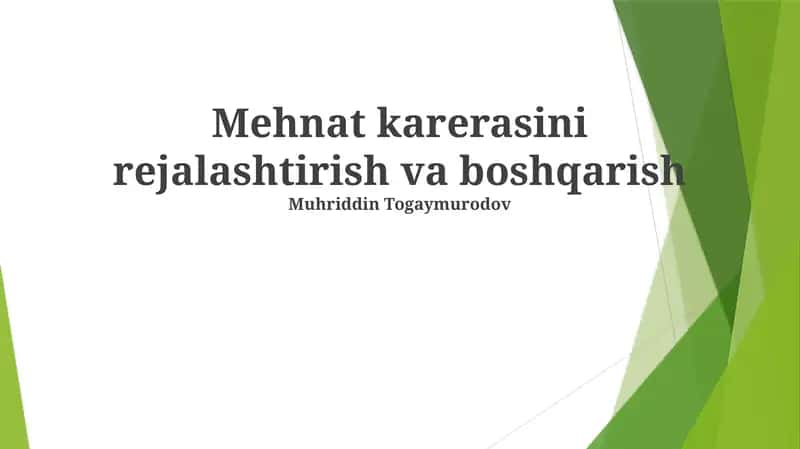 Mehnat karerasini rejalashtirish va boshqarish