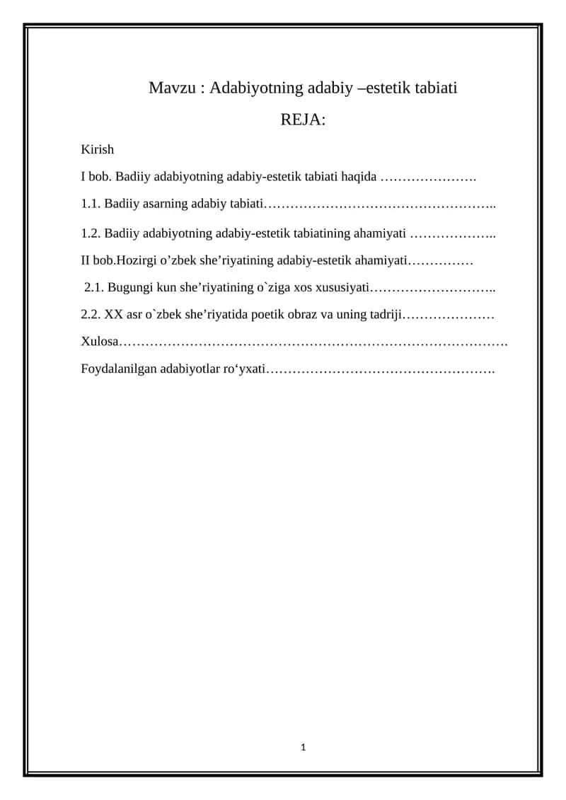 Adabiyotning adabiy –estetik tabiati