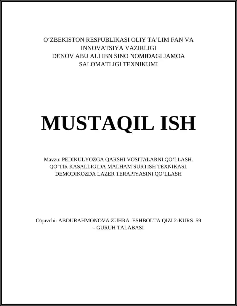 PEDIKULYOZGA QARSHI VOSITALARNI QOʻLLASH
