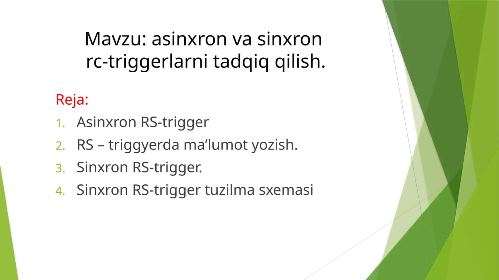 asinxron vasinxron rc-triggerlarni tadqiqqilish