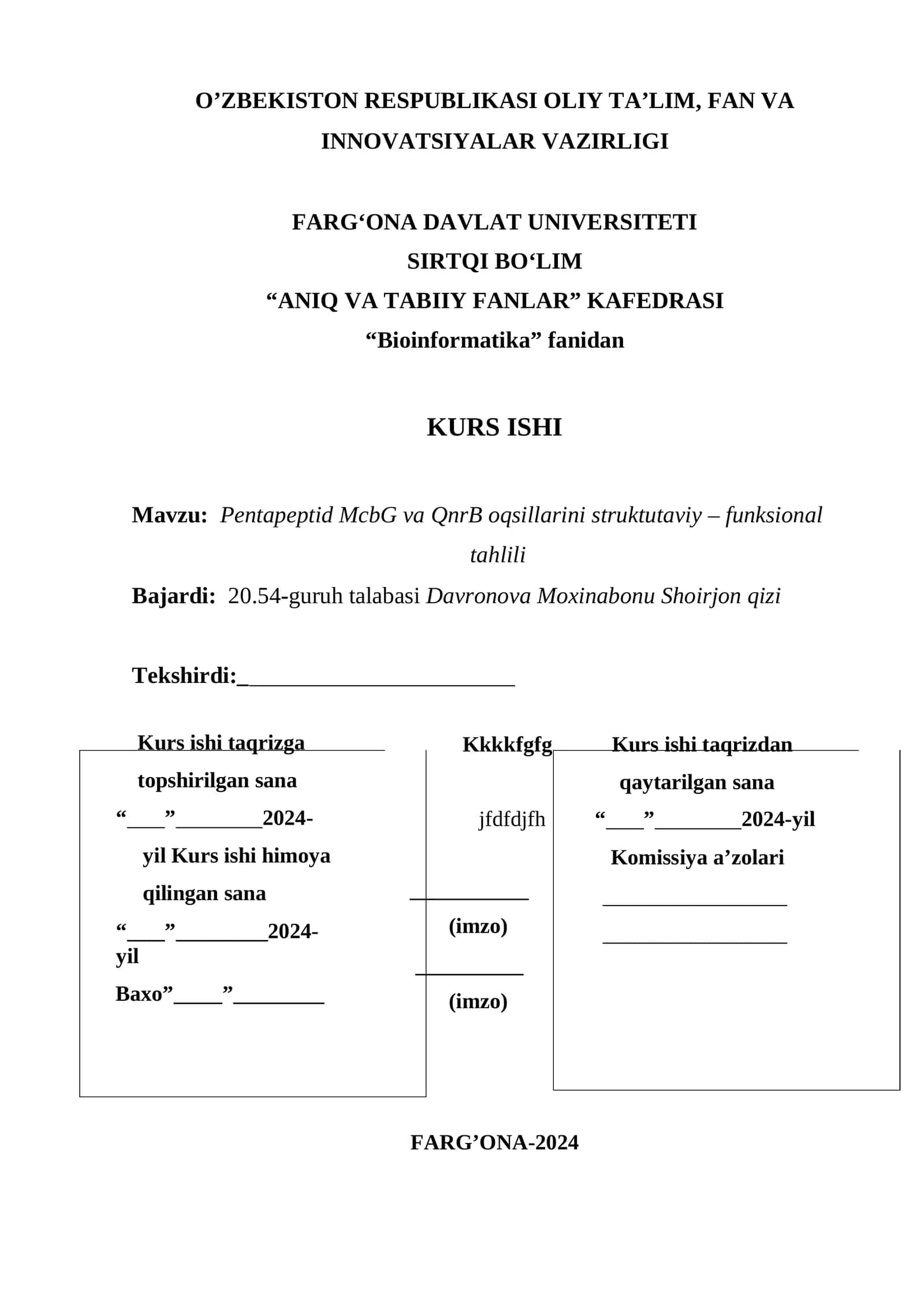 Pentapeptid McbG va QnrB oqsillarini struktutaviy – funksional tahlili