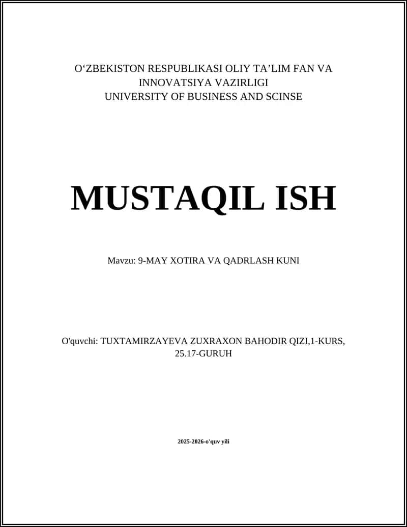 9-MAY XOTIRA VA QADRLASH KUNI