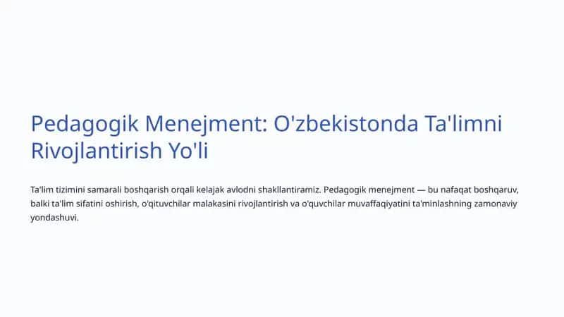 Pedagogik Menejment: O'zbekistonda Ta'limni Rivojlantirish Yo'li