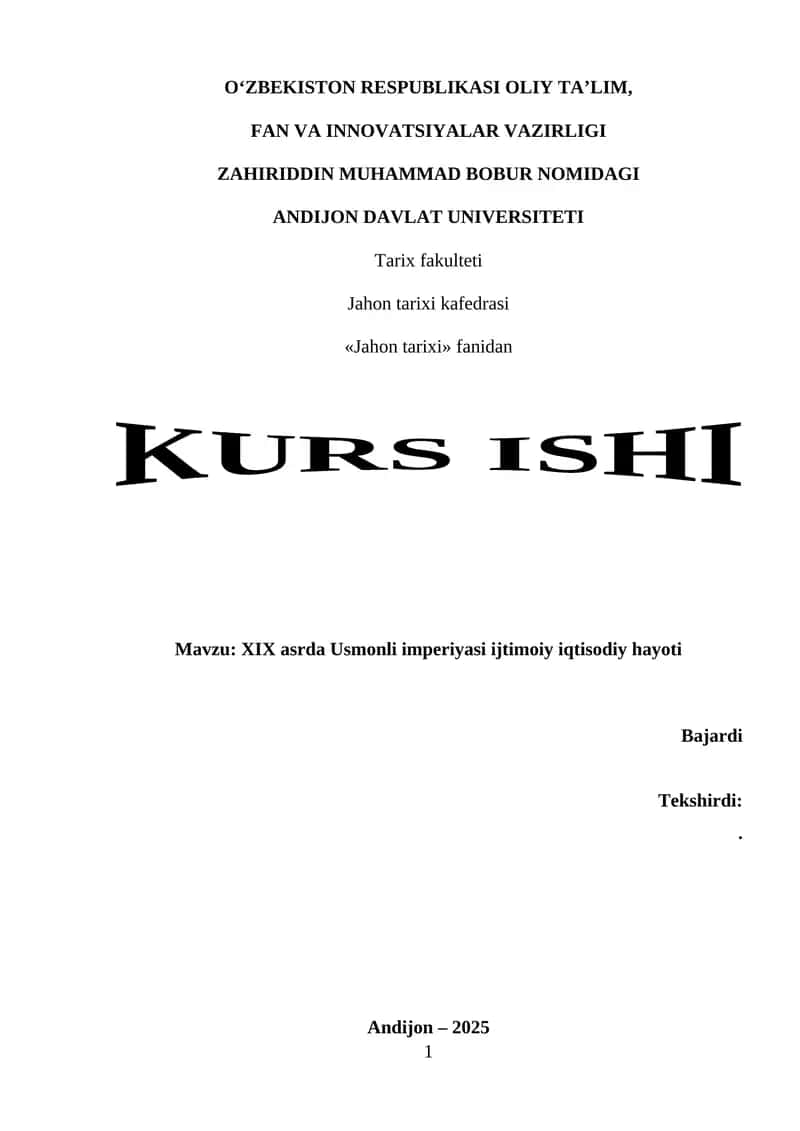 XIX asrda Usmonli imperiyasi ijtimoiy iqtisodiy hayoti