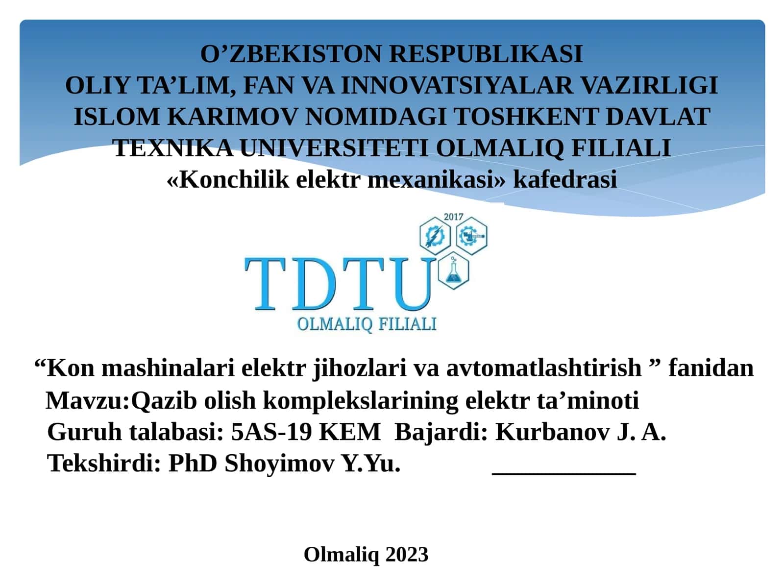 Qazib olish komplekslarining elektr ta’minoti