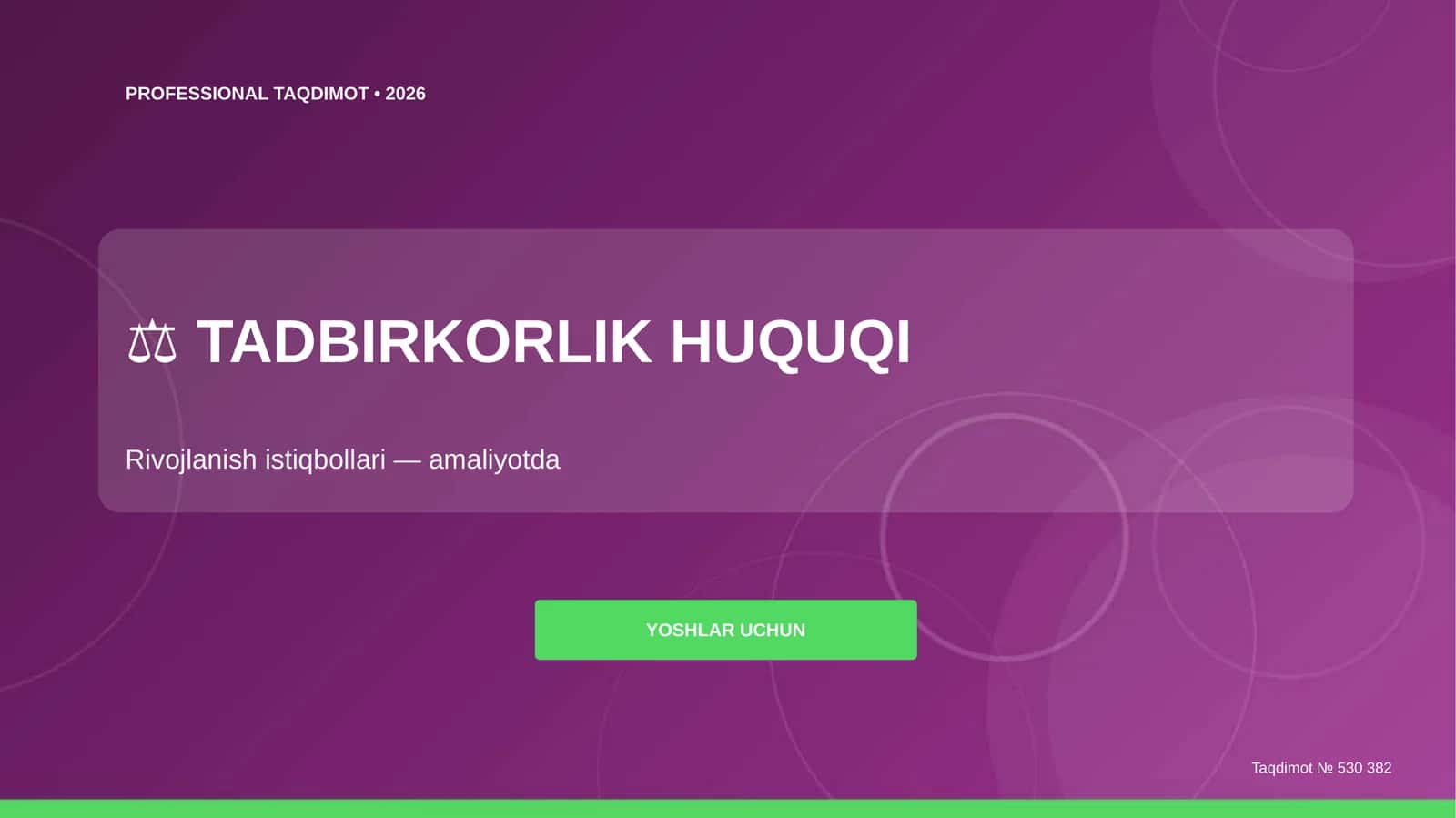 Tadbirkorlik huquqi: rivojlanish istiqbollari (amaliyotda) [yoshlar uchun]