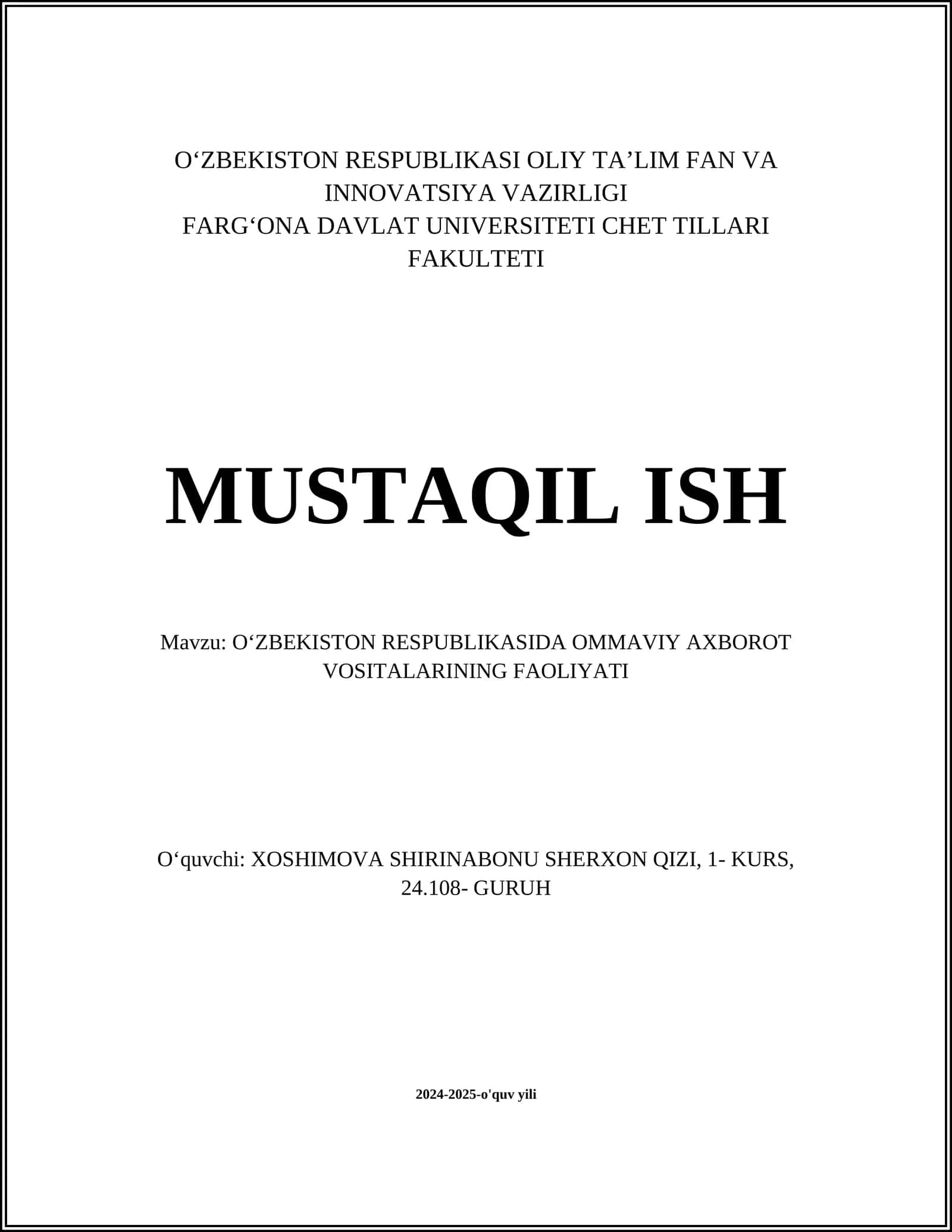 Ommaviy axborot vositalarining huquqiy asosi